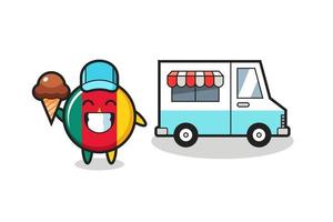 Mascot cartoon of cameroon flag badge with ice cream truck vector