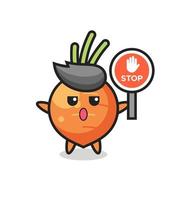 carrot character illustration holding a stop sign vector