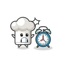 Cartoon Illustration of chef hat is surprised with a giant alarm clock vector