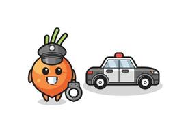 mascota de dibujos animados de zanahoria como policía vector