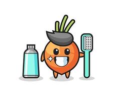 Ilustración de mascota de zanahoria con un cepillo de dientes vector