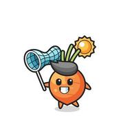 carrot mascot illustration is catching butterfly vector