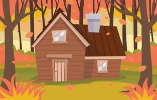 Wood Cabin Colorful Scenery Concept vector