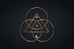 Gold Sacred Geometry, Triangle logo and overlapping circles vector