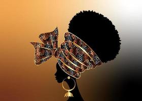 retrato, hermoso, mujer africana, tradicional, turbante, cera, motivo tribal