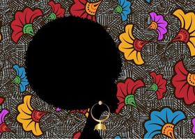 portrait African Woman, black curly afro hair, dark skin female face vector