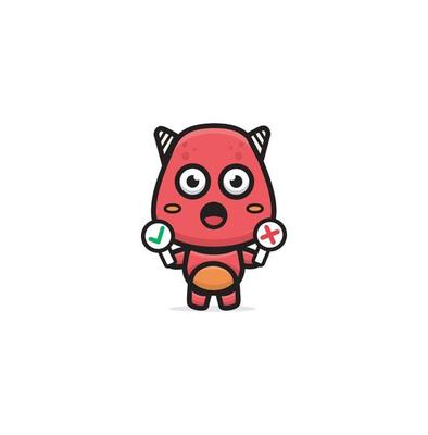 Illustration of cute red monster holding sign board