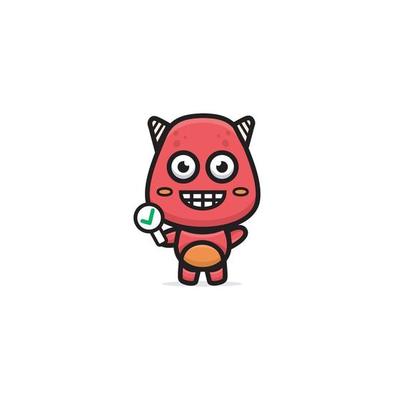 Illustration of cute red monster holding check sign