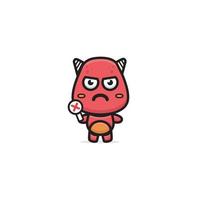 Illustration of cute red monster holding sign with cross symbol vector