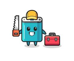 Illustration of power bank character as a woodworker vector