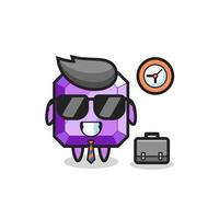 Cartoon mascot of purple gemstone as a businessman vector