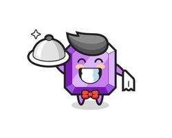 Character mascot of purple gemstone as a waiters vector