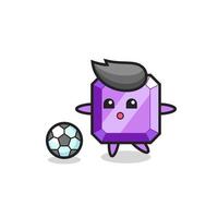 Illustration of purple gemstone cartoon is playing soccer vector