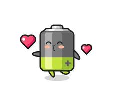 battery character cartoon with kissing gesture vector