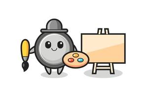 Illustration of button cell mascot as a painter vector