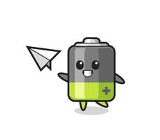 battery cartoon character throwing paper airplane vector