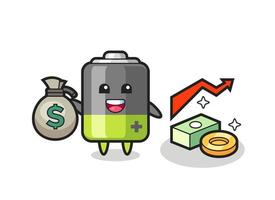 battery illustration cartoon holding money sack vector