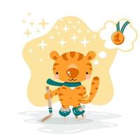 Cute cartoon tiger hockey player vector