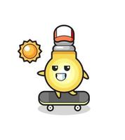 light bulb character illustration ride a skateboard vector