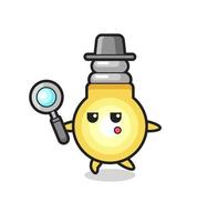 light bulb cartoon character searching with a magnifying glass vector
