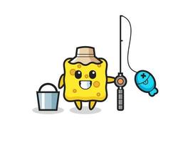 Mascot character of sponge as a fisherman vector