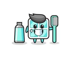 mascota, ilustración, de, ventana, con, un, cepillo de dientes vector