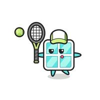 personaje de dibujos animados de ventana como jugador de tenis vector