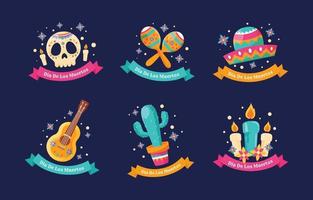 dia de los muertos lindo conjunto de iconos vector