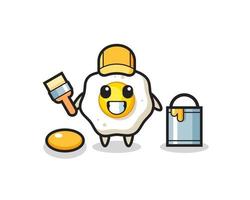 Character Illustration of fried egg as a painter vector