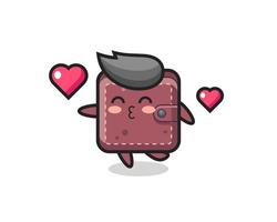 leather wallet character cartoon with kissing gesture vector