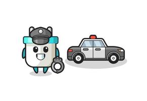 mascota de dibujos animados de enchufe eléctrico como policía vector