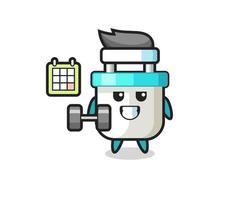 electric plug mascot cartoon doing fitness with dumbbell vector