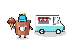 Mascot cartoon of plant pot with ice cream truck vector