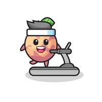 pluot fruit cartoon character walking on the treadmill vector