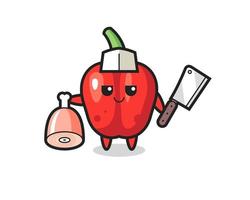 Illustration of red bell pepper character as a butcher vector