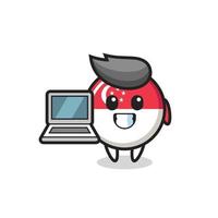 Mascot Illustration of singapore flag badge with a laptop vector