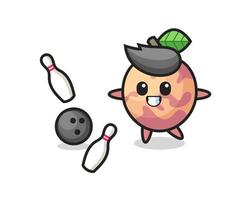 Character cartoon of pluot fruit is playing bowling vector