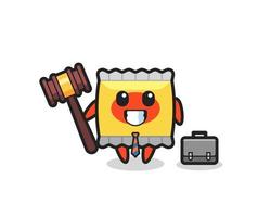 Ilustración de la mascota de la merienda como abogado. vector
