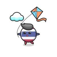 thailand flag badge mascot illustration is playing kite vector