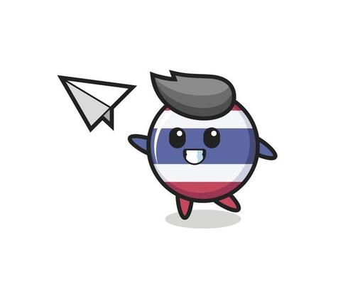 thailand flag badge cartoon character throwing paper airplane