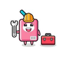 Mascot cartoon of milk box as a mechanic vector