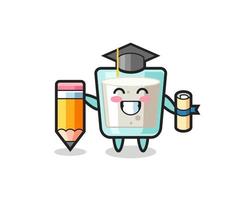 milk illustration cartoon is graduation with a giant pencil vector