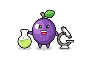 personaje mascota de la fruta de la pasión como científico vector