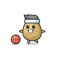 Illustration of potato cartoon is playing basketball vector