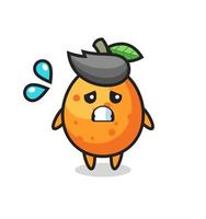 Personaje de mascota kumquat con gesto de miedo vector