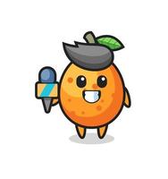 mascota del personaje de kumquat como reportero de noticias. vector