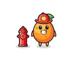 Mascot character of kumquat as a firefighter vector