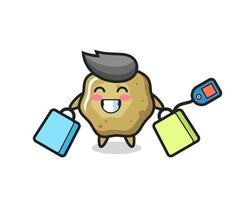 loose stools mascot cartoon holding a shopping bag vector