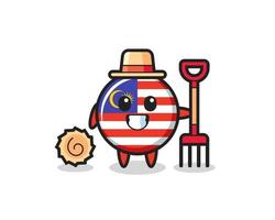 Mascot character of malaysia flag badge as a farmer vector