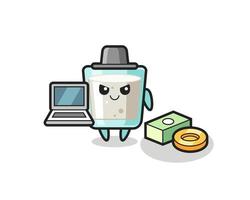 Mascot Illustration of milk as a hacker vector